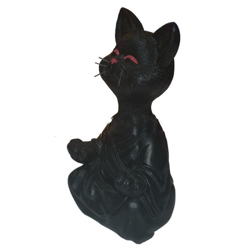 LZINA™ | Playful Black Buddha Cat Figure Meditation Yoga Collectible Happy Cat Decor Home Garden Decoration Garden Ornament