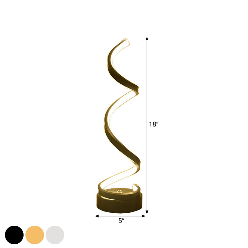 BowLift Spiral Ribbon Metal Table Lamp – Sleek Black/White/Gold LED Desk Light with Round Base, Warm White or White Illumination