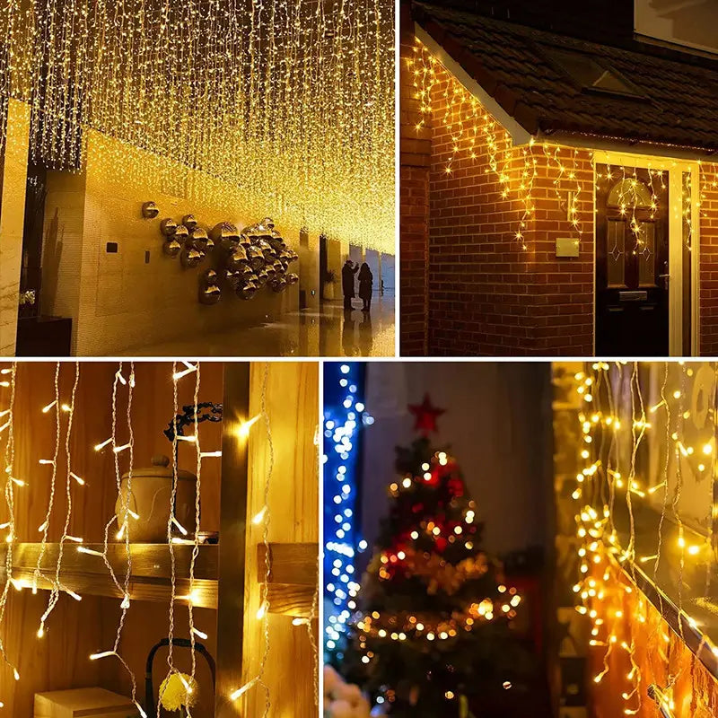LZINA™ | Quntis 10m 300 LED Solar String Lights – IP44 Waterproof Outdoor Garden & Patio Christmas Waterfall Icicle Lights for Holiday & Party Decoration