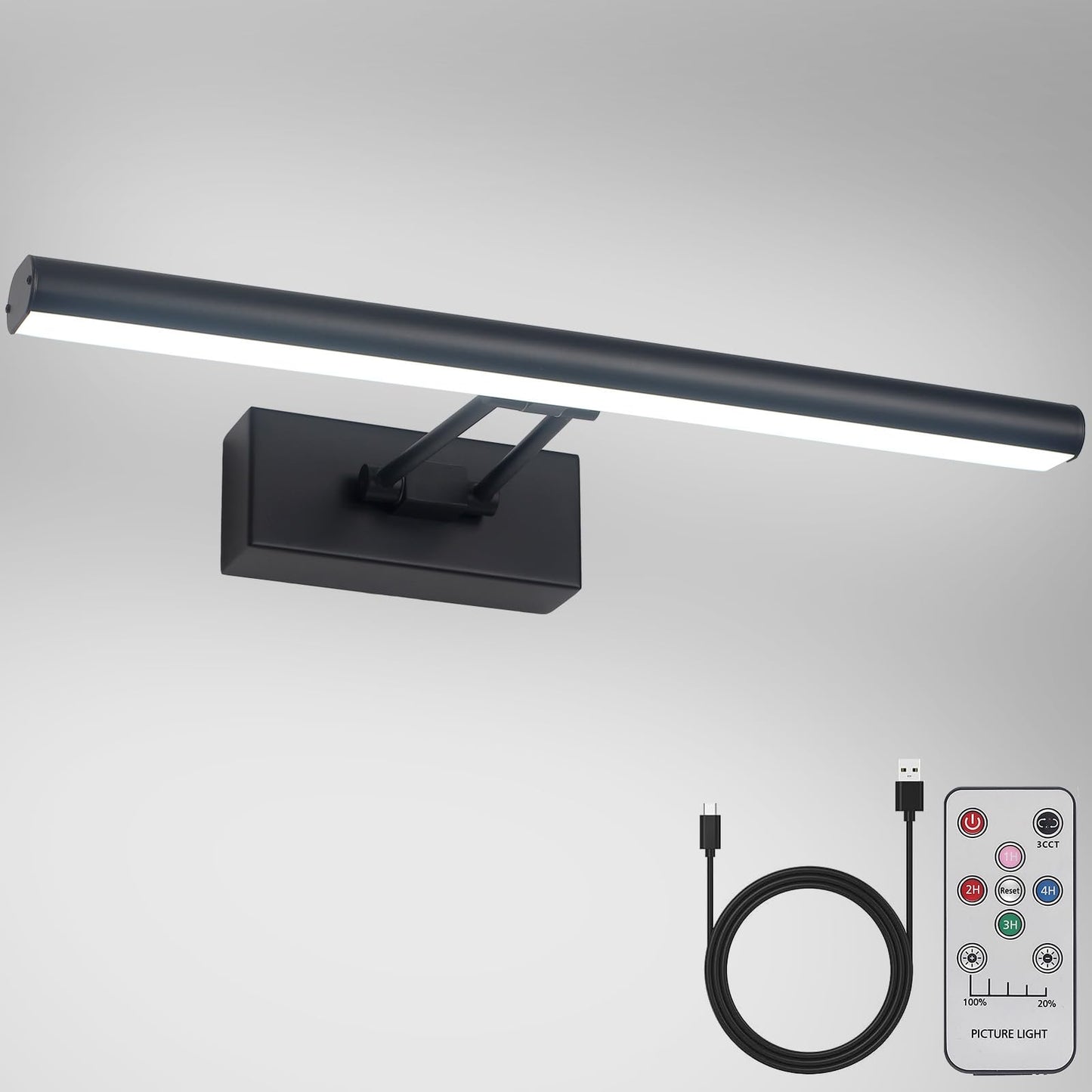 BowLift Howmzon 13.5-Inch Black Picture Light — Battery-Operated, Wireless with Remote, 3 CCT Options for Framed Wall Art