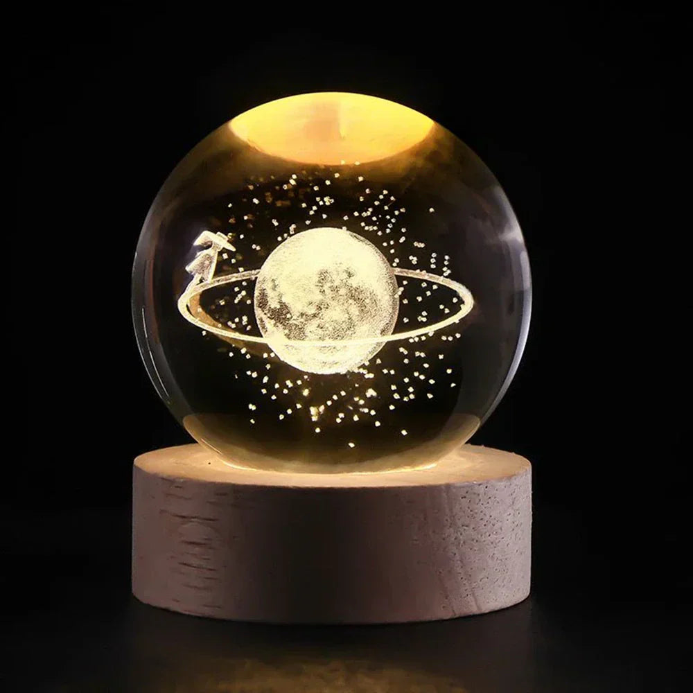 LZINA™ | Night Light Wooden Base Crystal Ball Lamp