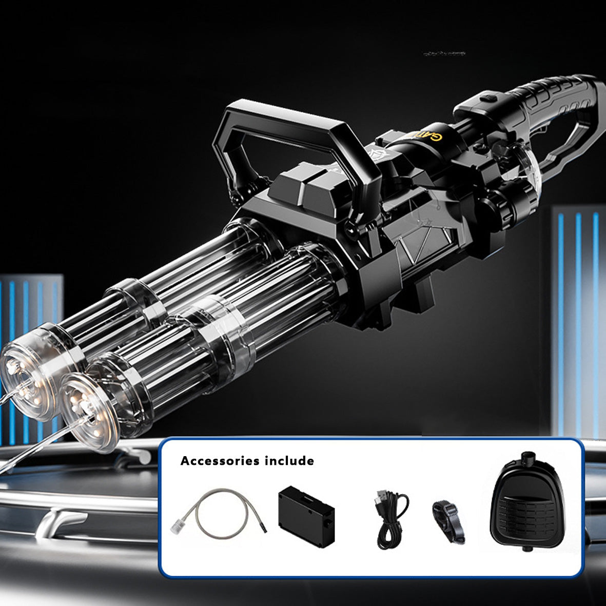 LZINA™ | High Speed Shooting Dual Muzzle Gatling Water Gun Backpack (muzzle LED)