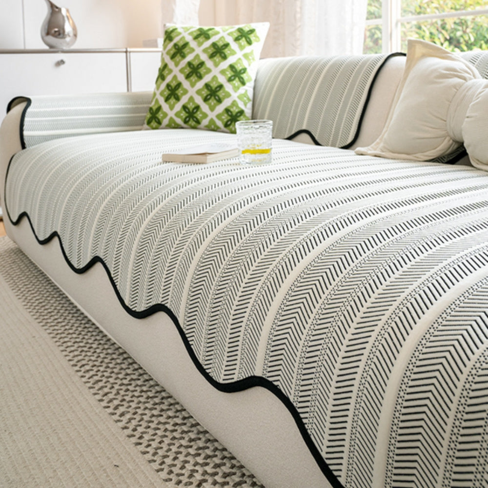 BowLift | Aurivelle Herringbone Scallop Edge Sofa Cover