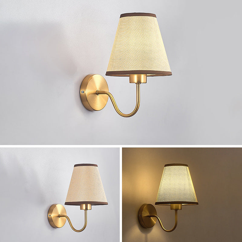 BowLift Contemporary Nordic Round Curved Rod Iron Wall Light with Fabric Shade - 1-Light Living Room Lamp