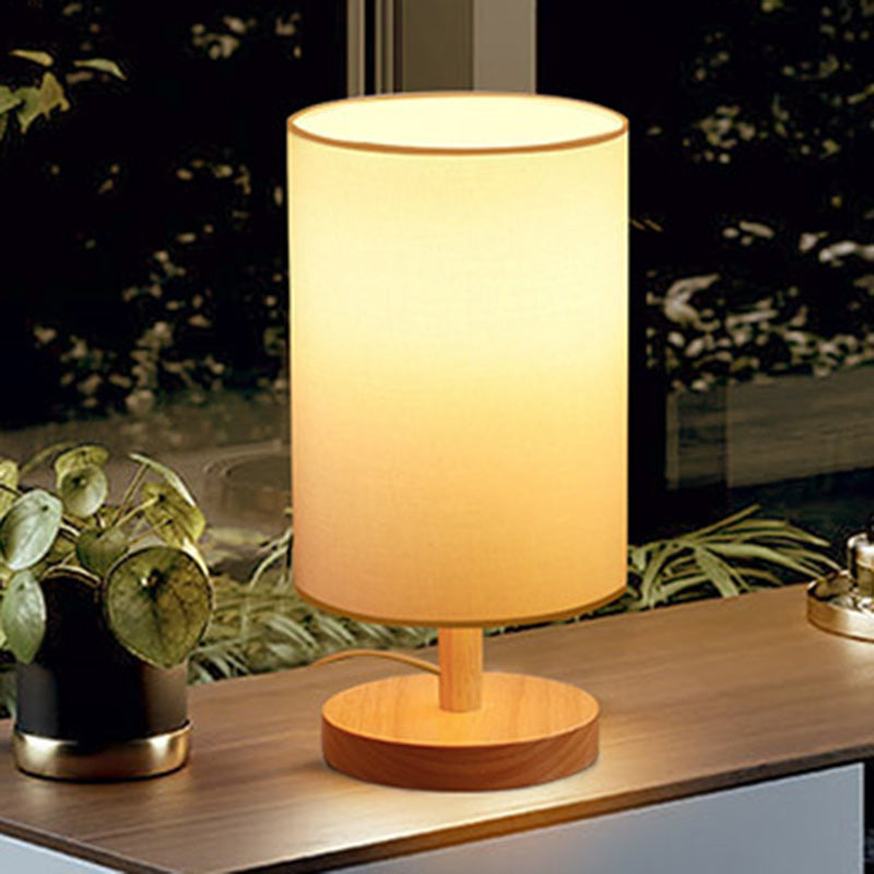 BowLift Traditional Japanese Cylinder Wood & Fabric 1-Light Table Lamp for Living Room – Elegant Ambient Lighting