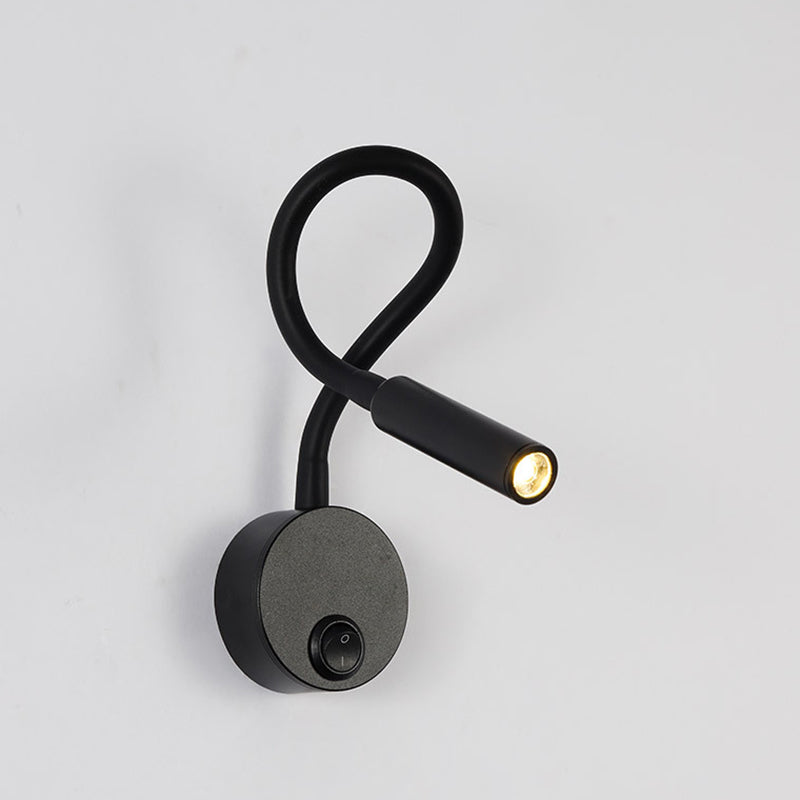 BowLift Modern Minimalist Iron Round LED Reading Wall Lamp with Flexible Bend Tube - Sleek Bedroom Sconce