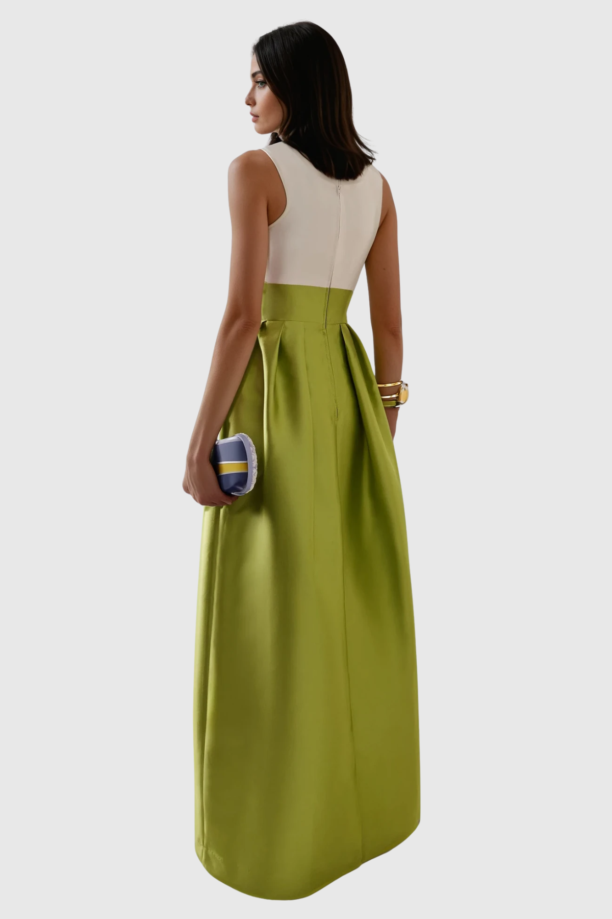 Women's Chartreuse Plunge Satin Maxi Dress with Open Back