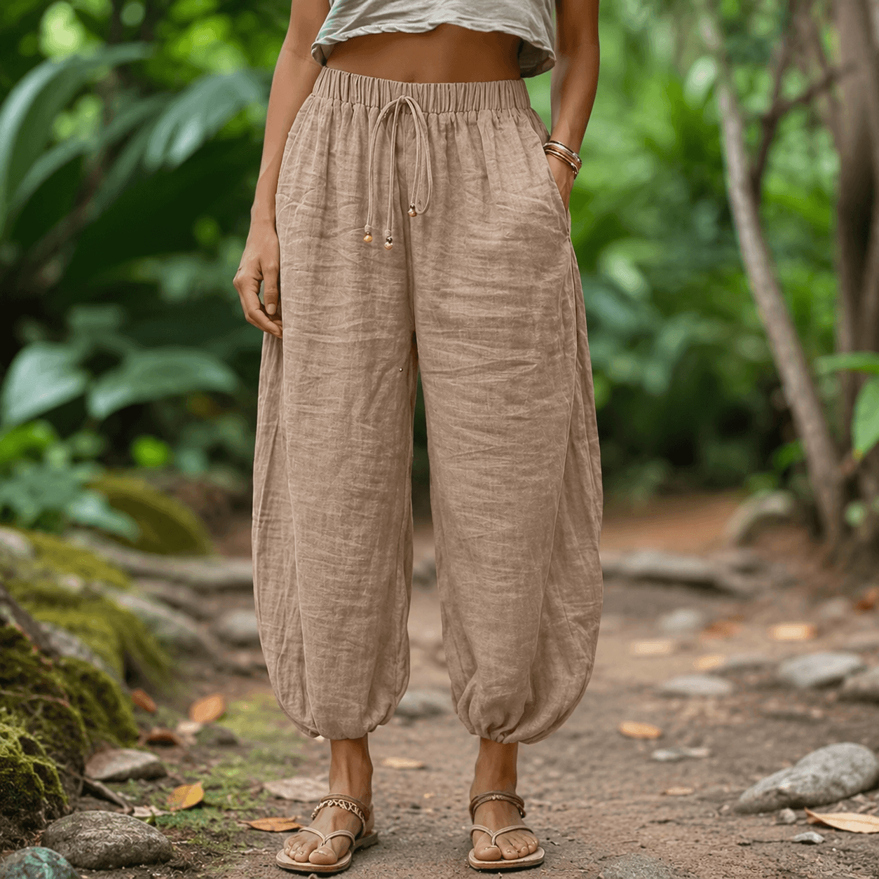 Women’s High Waist Drawstring Cargo Wide Leg Trousers