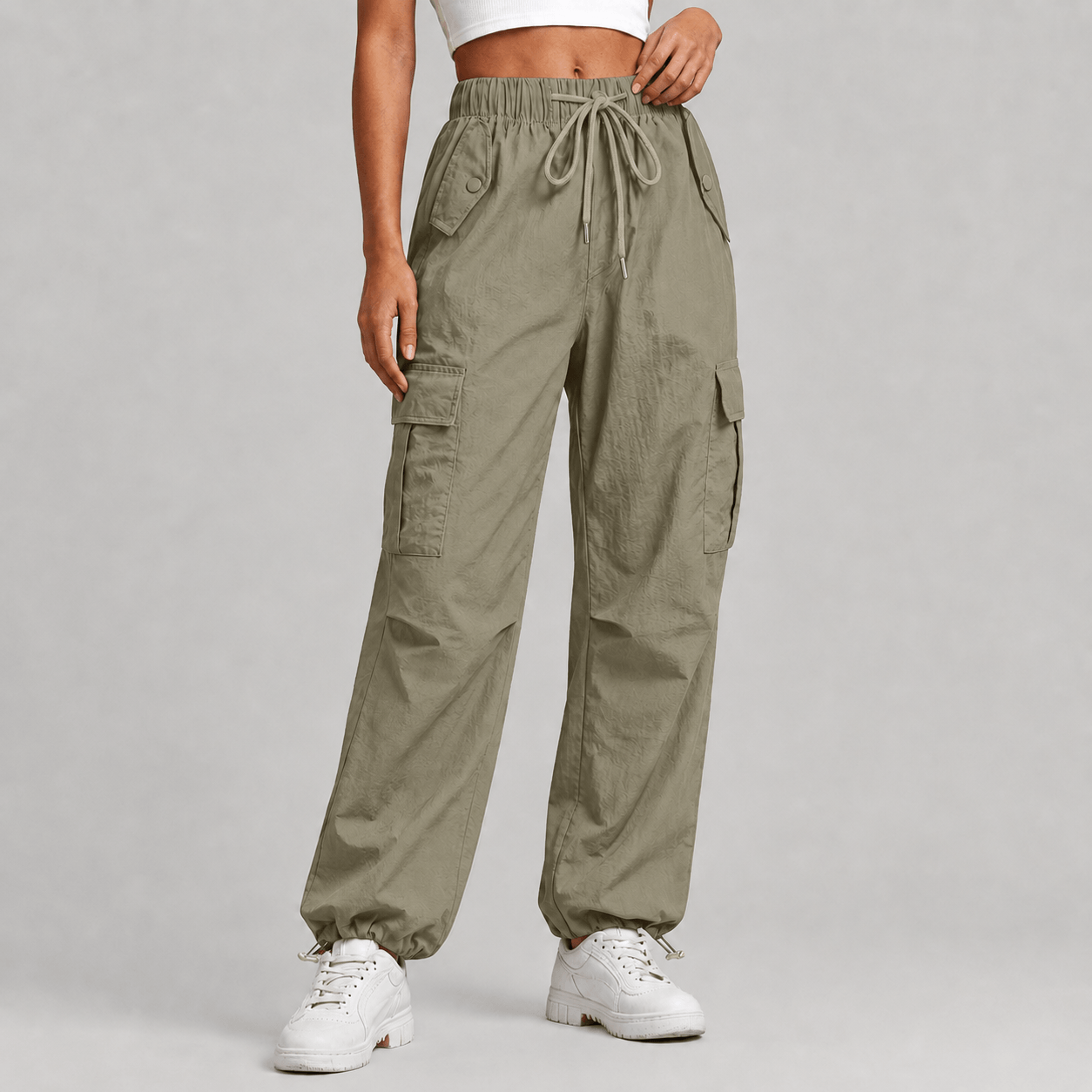 Women’s Elastic Waist Cargo Joggers Multi-Pocket Casual Trousers