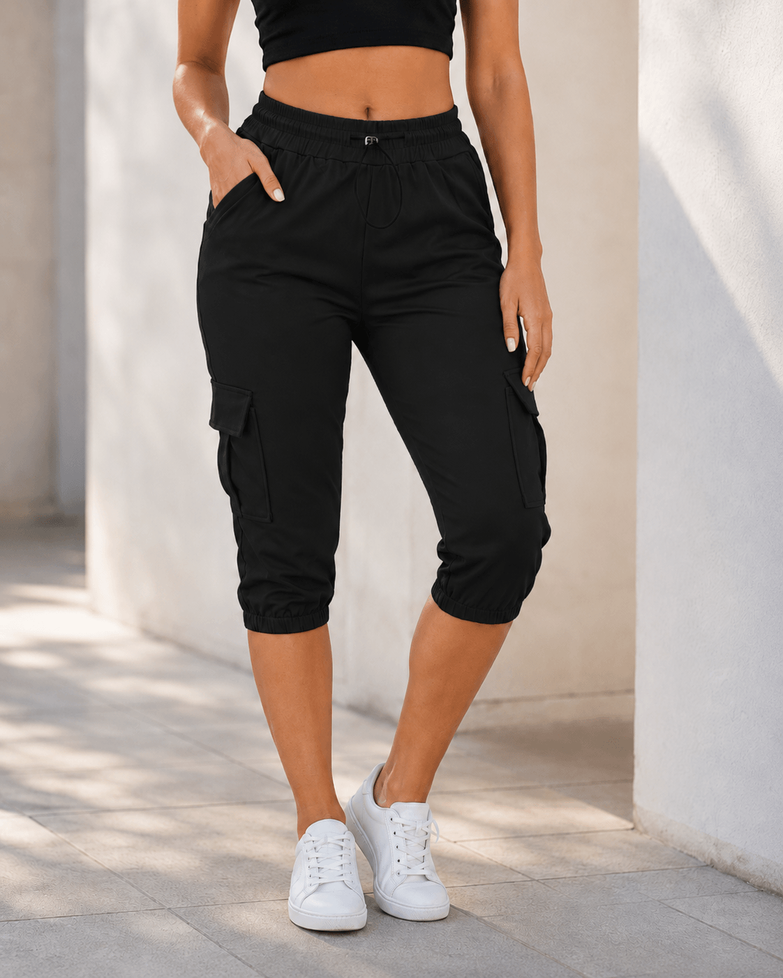 Women’s Capri Cargo Joggers Drawstring Cropped Summer Trousers