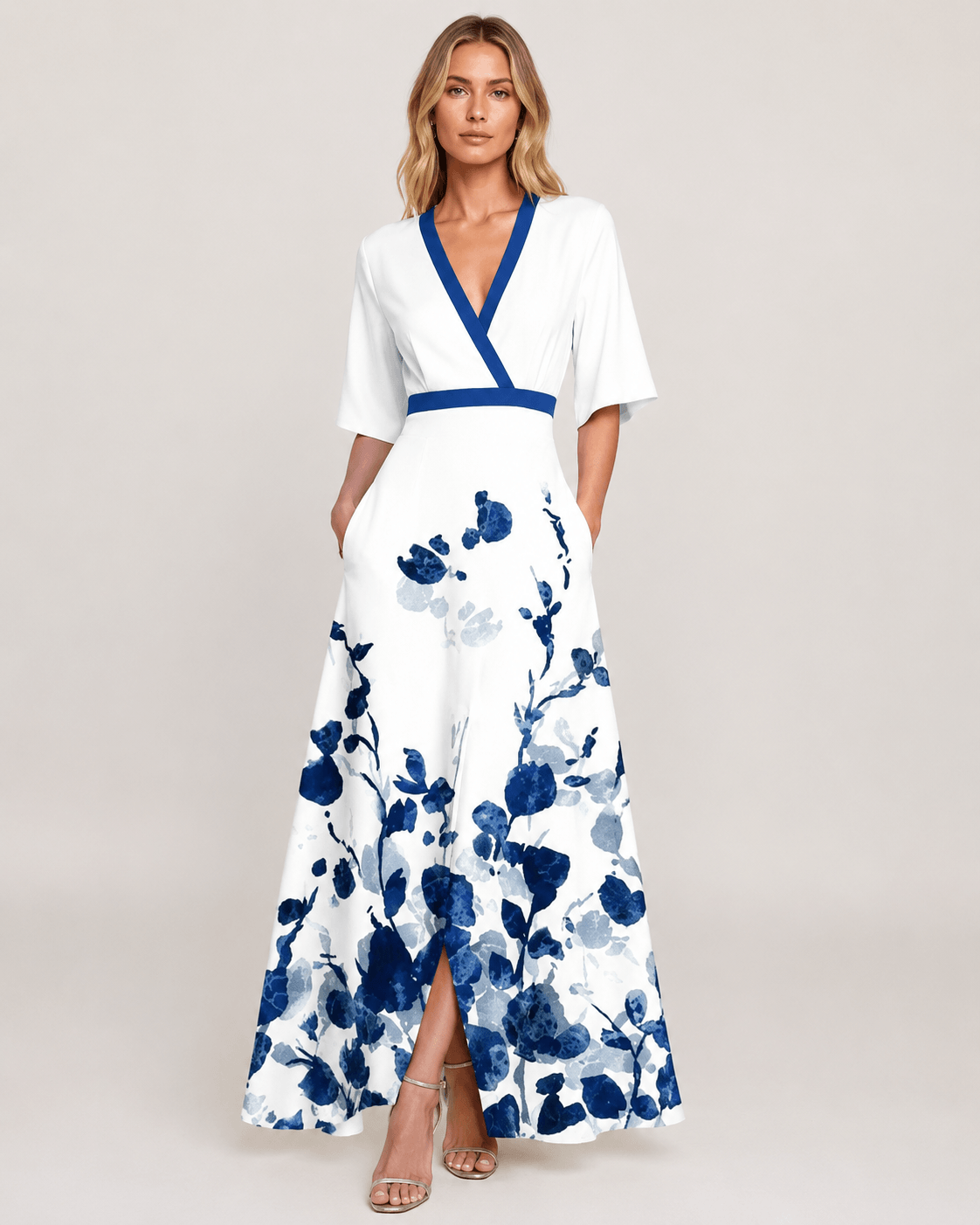 Women’s Floral Maxi Dress V Neck Wedding Guest Summer Dress