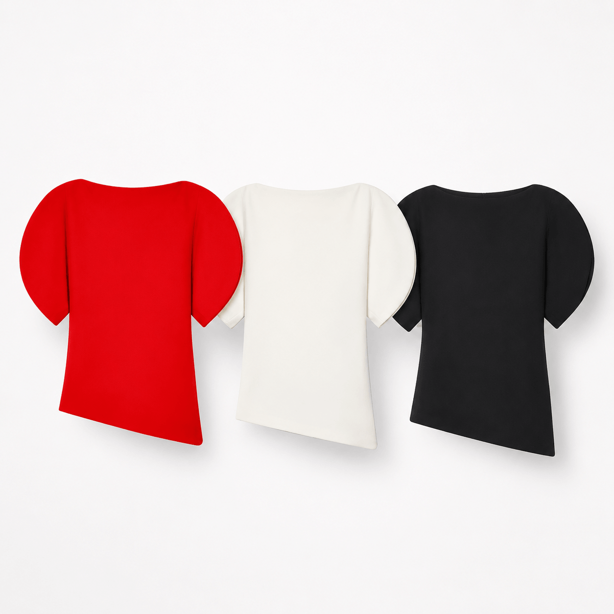Women’s Asymmetric Puff Sleeve Top O Neck Short Sleeve Blouse