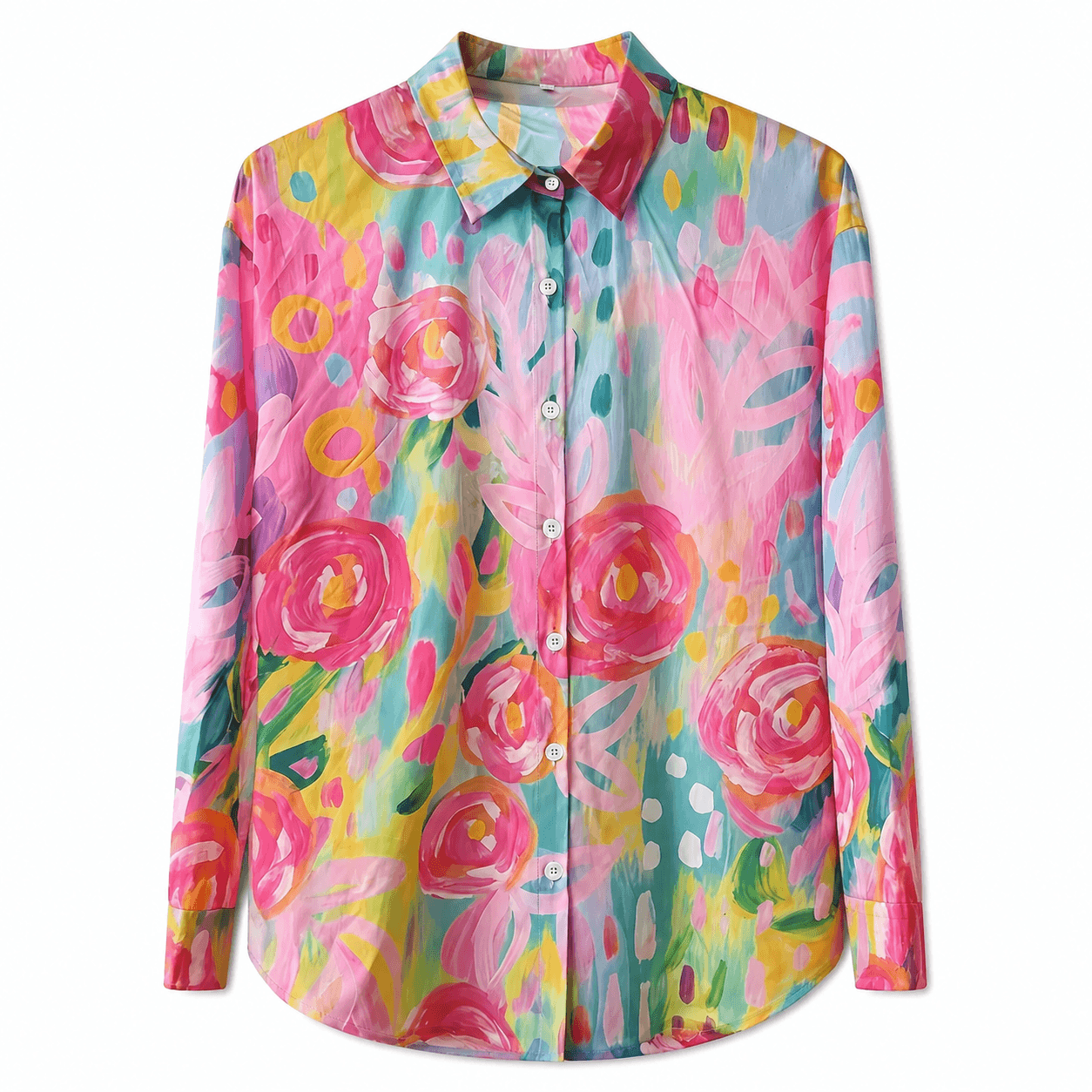 Women’s Printed Button Front Blouse Long Sleeve Relaxed Fit Shirt
