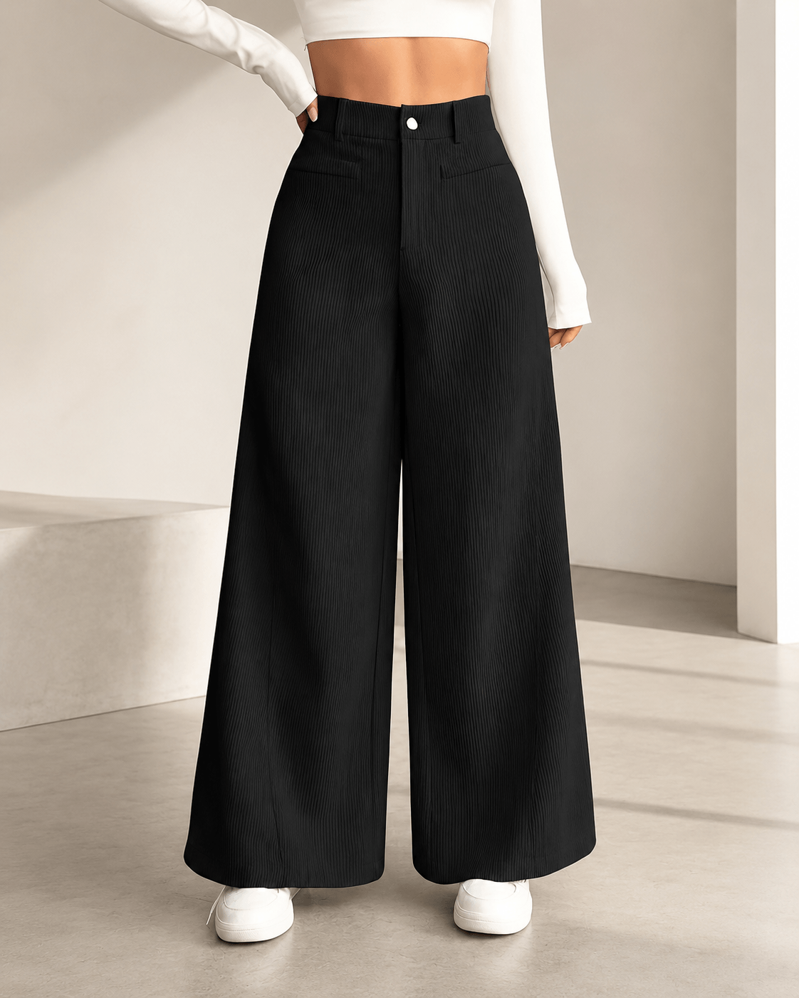 Women’s High Waisted Wide Leg Trousers Full Length Office Trousers
