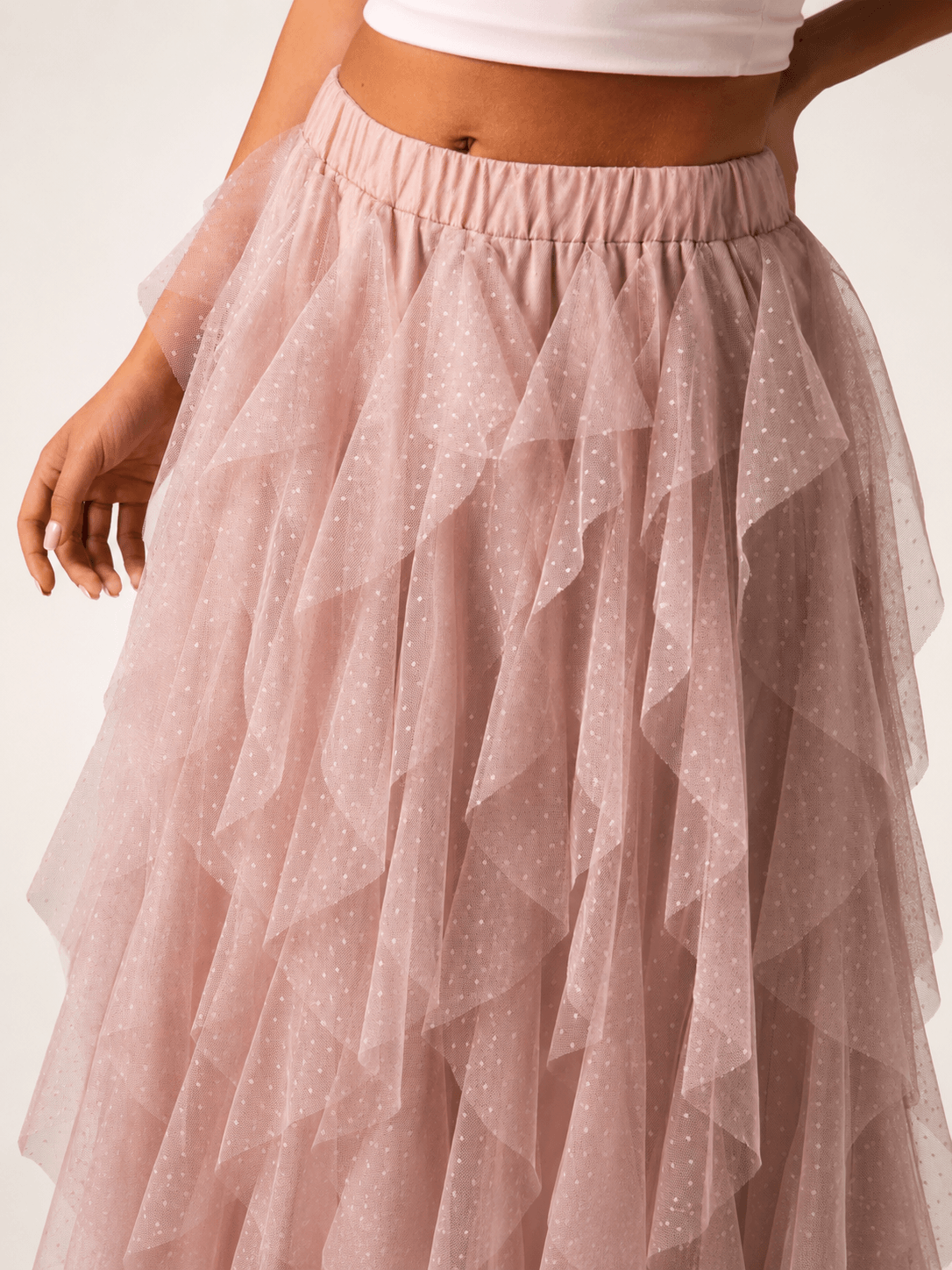 Women’s Asymmetric Tiered Mesh Maxi Skirt Elastic Waist Tulle Skirt