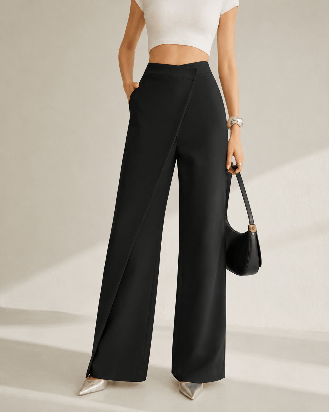 Women’s High Waist Asymmetric Wrap Wide Leg Trousers