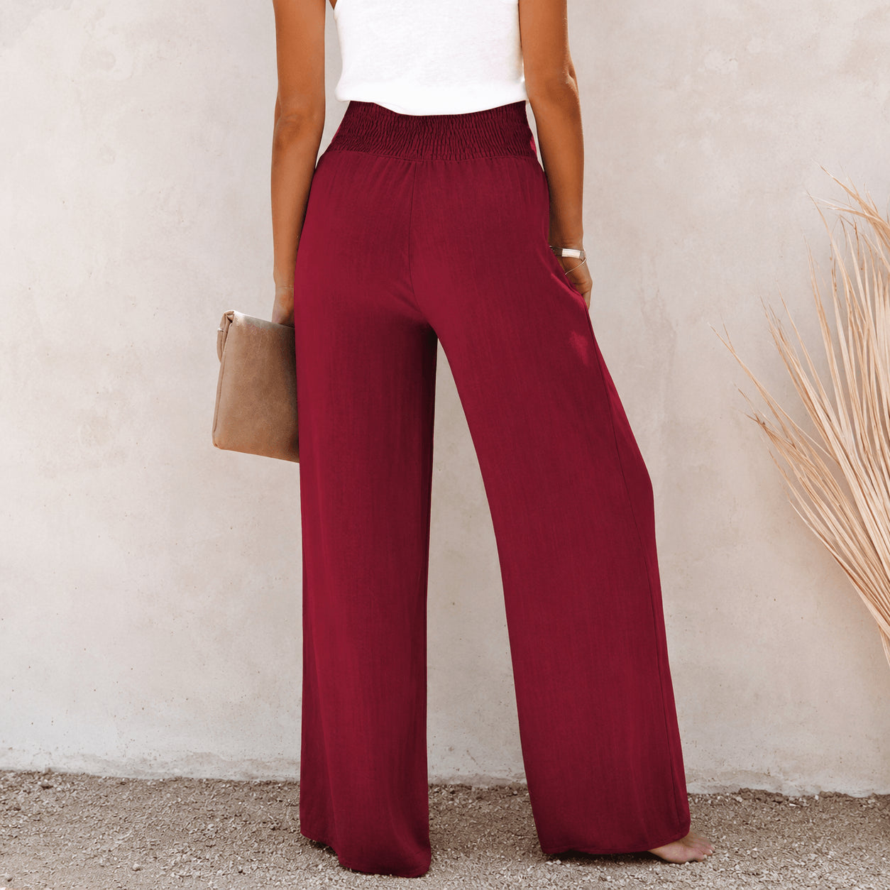 Women’s High Waist Button Detail Wide Leg Trousers