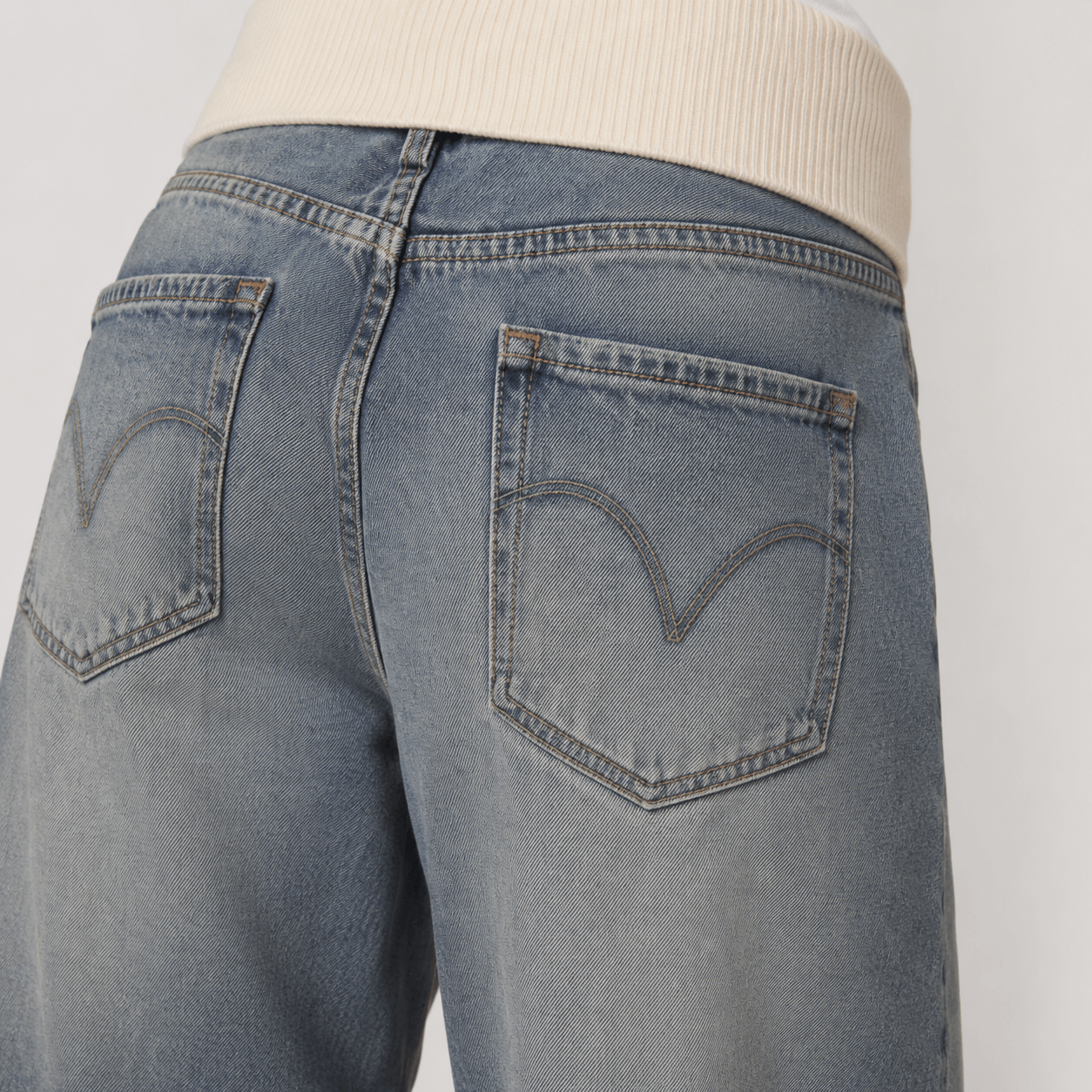 Women’s Grey Elastic Waist Wide Leg Baggy Jeans