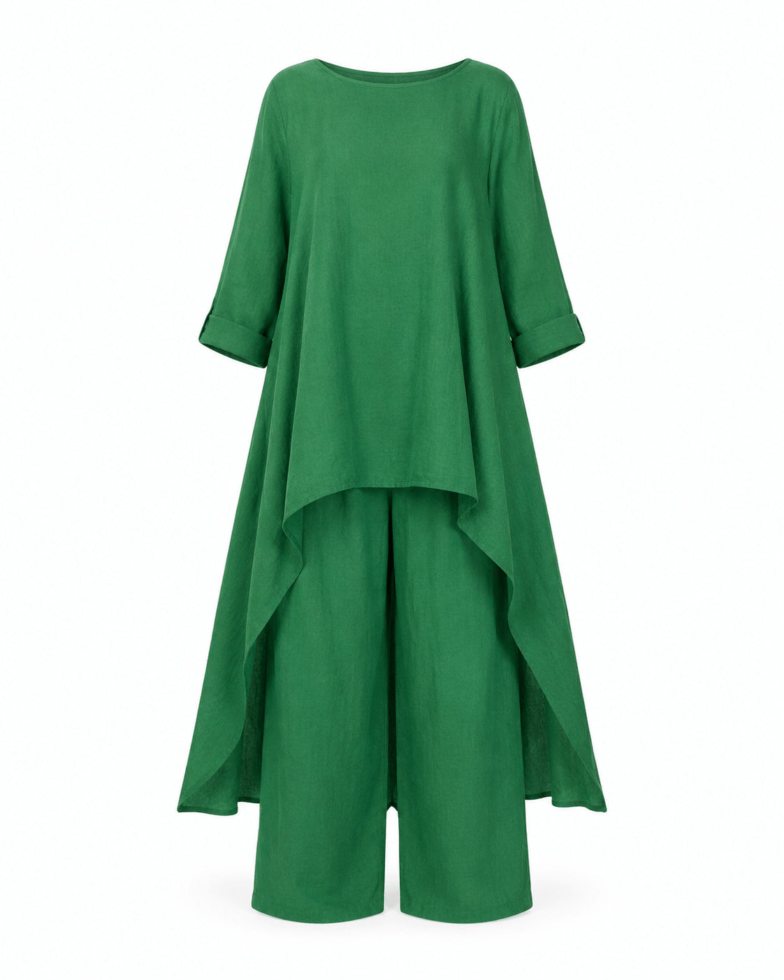 Women’s Linen Two Piece Co-Ord Set Asymmetric Top & Wide Leg Trousers