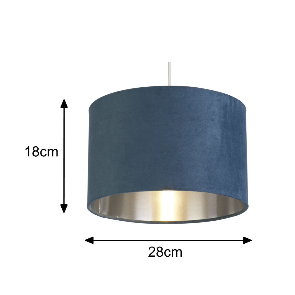 BowLift Teal Velvet Vintage Drum Shade – Easy Fit, Silver Interior, 28cm