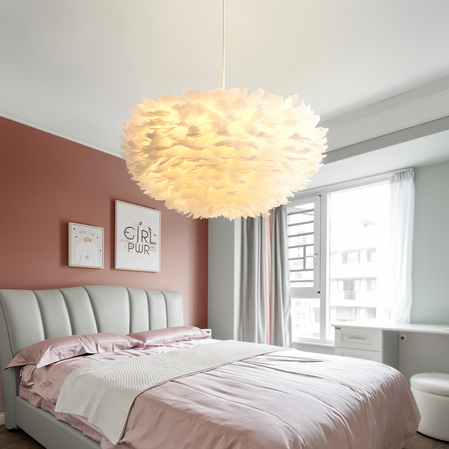 BowLift | Dreamcatcher Feather Chandelier - Handmade, adjustable pendant light