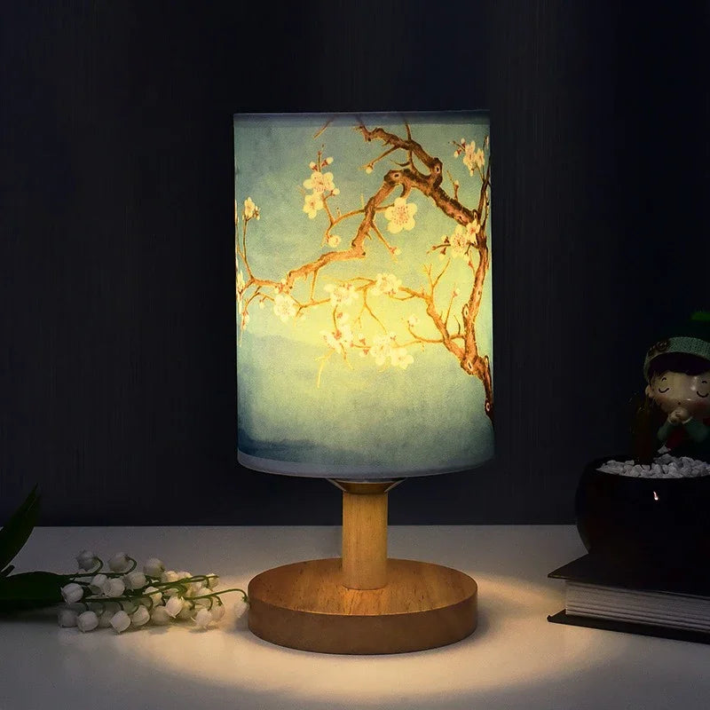 BowLift Dimmable LED Bedside Lamp with Plum Blossom Fabric Shade – Elegant Nightstand Light for Your Bedroom