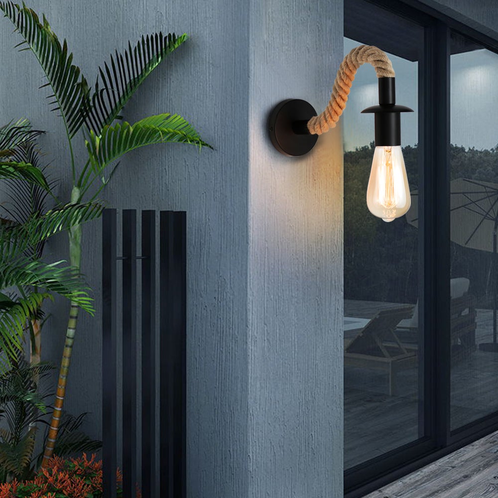 BowLift Retro Hemp Rope Wall Lamp — Industrial Loft Lighting
