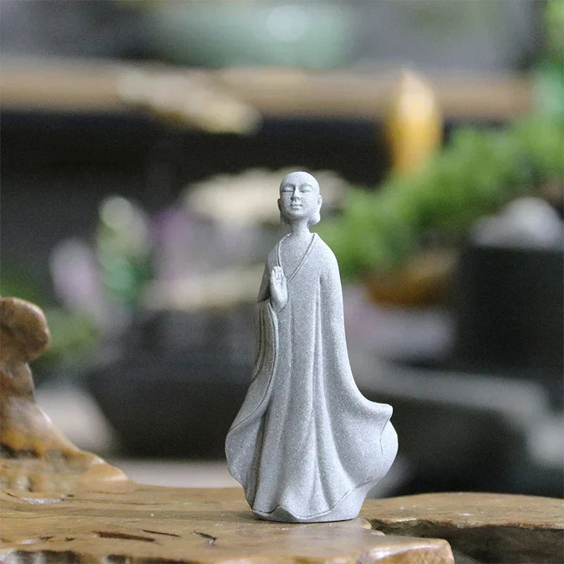 LZINA™ | Buddha Stone Statue Small Buddhist Monks Tibetan Buddhism Figures Zen Garden Ornament Meditation Home Aquarium Decoration