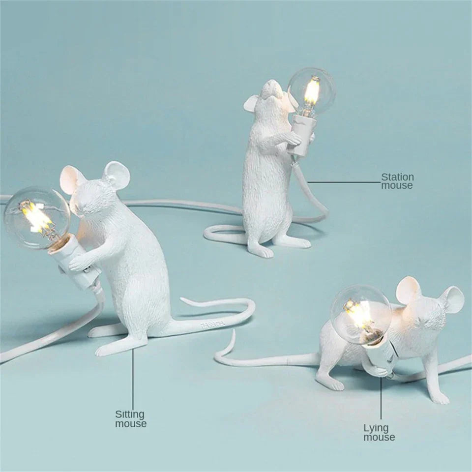 BowLift Modern LED Animal Table Lamps - Resin Rat, Cat, and Squirrel Night Lights
