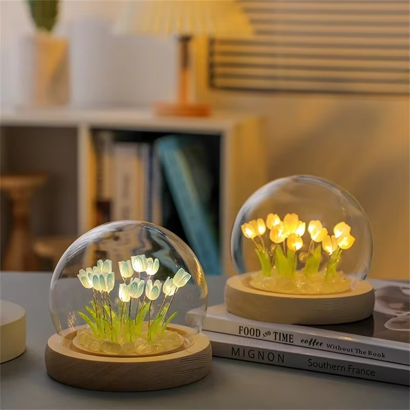 LZINA™ | Handmade Artificial Tulip LED Night Light Bedside Table Lamp for Bedroom and Gift Decor