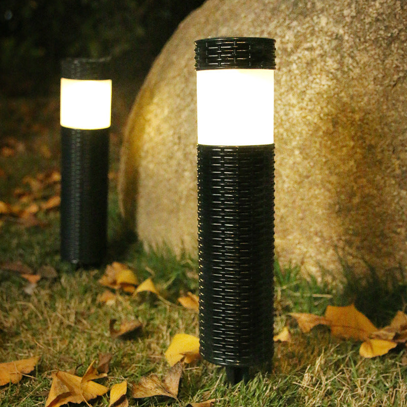 LZINA™ | Outdoor Solar Rattan Cylindrical LED Garden Lawn In-ground Landscape Light