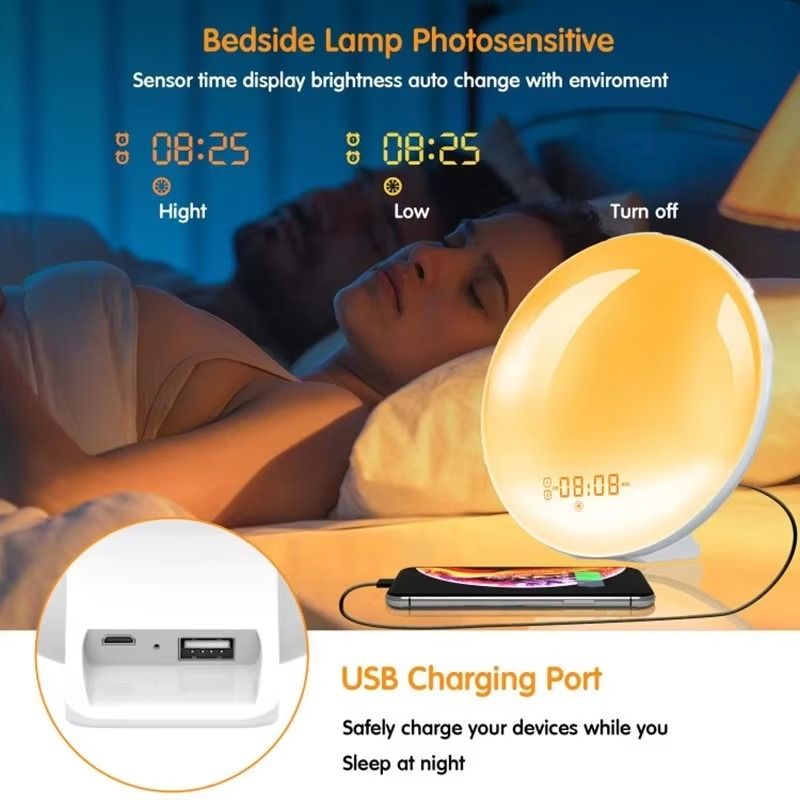 LZINA™ | Sunrise Simulation Wake-Up Alarm Clock with Night Light & FM Radio