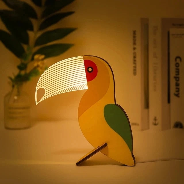 BowLift Animal LED Night Light – Wood & Acrylic Table Lamp with USB Power