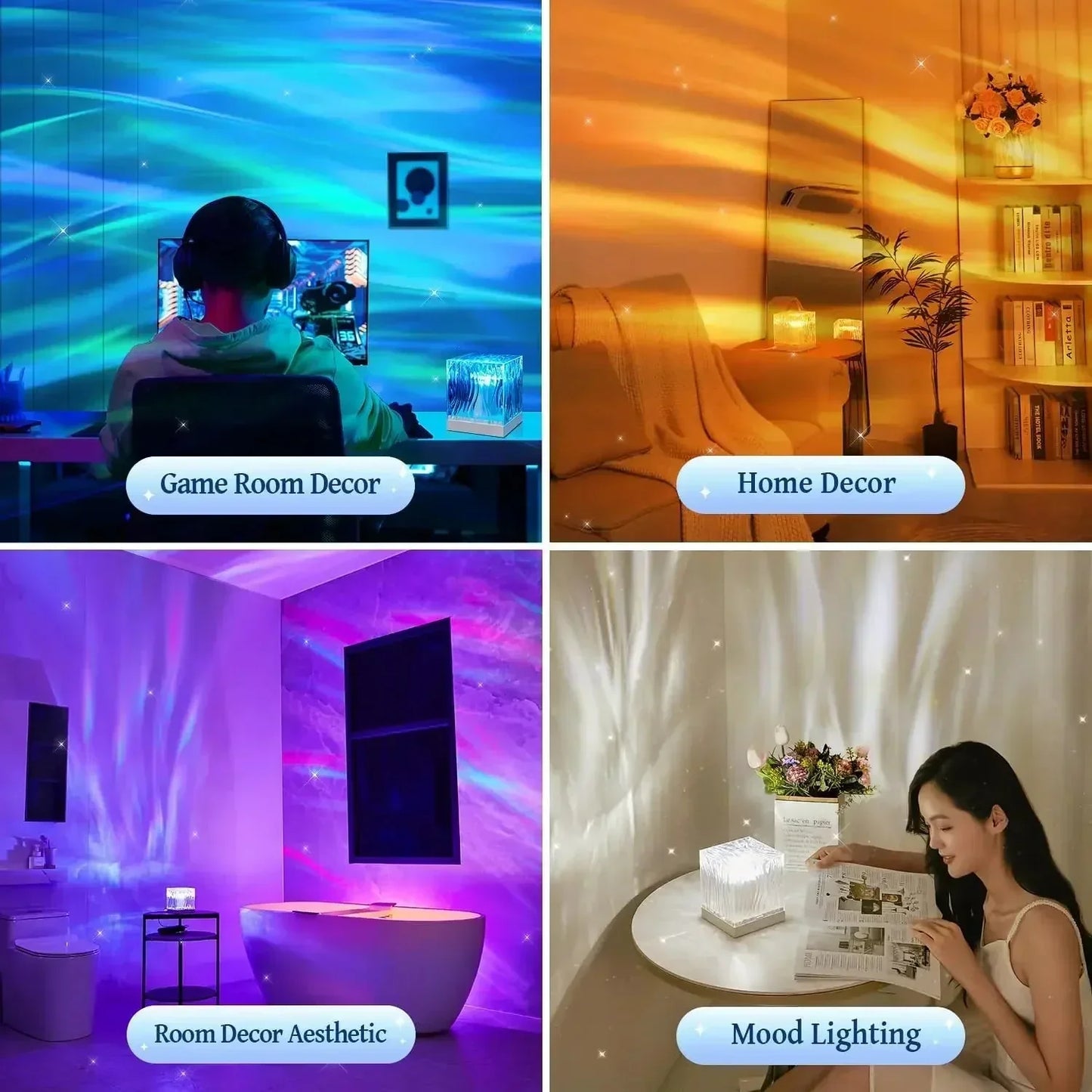 BowLift Aurora Water Wave Projector Night Light - Calming Ocean Glow for Sleep and Ambience