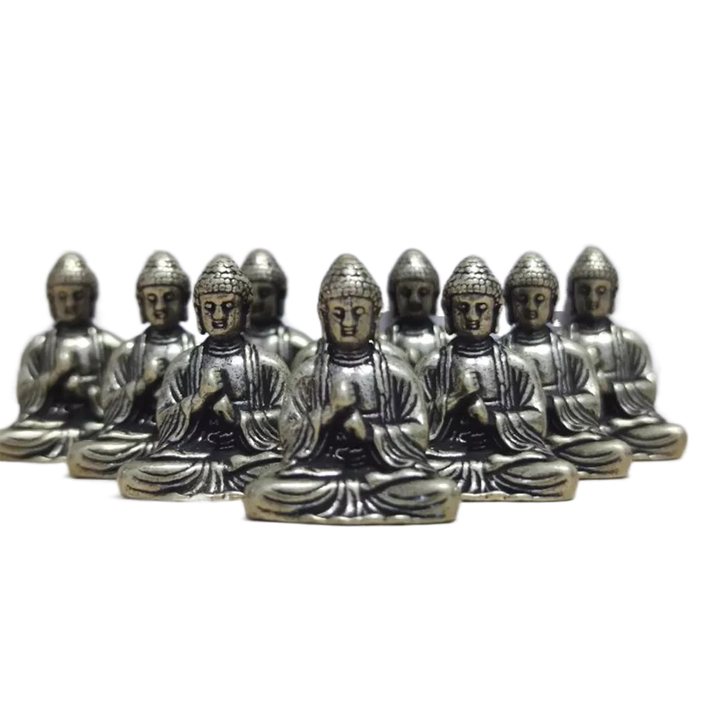 LZINA™ | 10 pieces mini brass sitting Buddha statue figure for travel Buddhism worship home office desk decoration