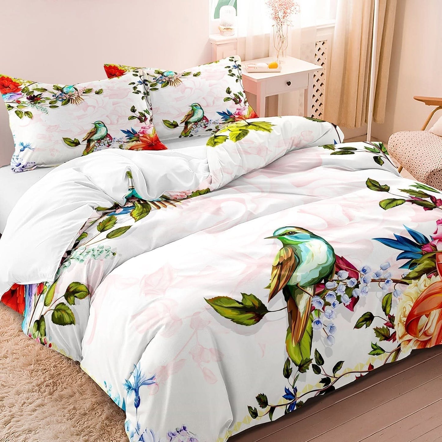BowLift | Luxury Cotton Floral and Bird Duvet Cover Set