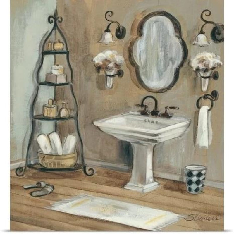Elegant French Mirrored Bathroom - Canvas Wall Art Painting | Bowlift