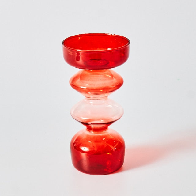 LZINA™ | Cherry Red Glass Stick Candle Holder & Vases