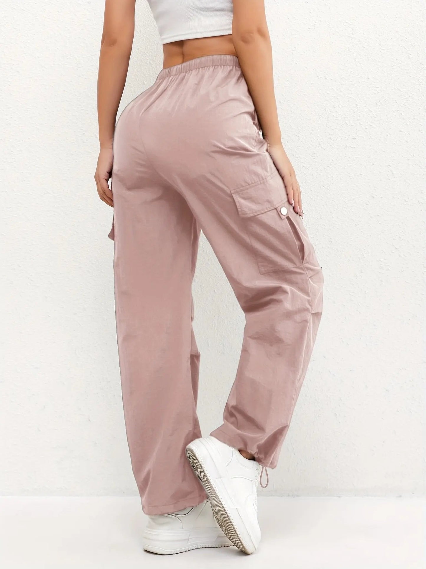 Parachute Trousers, Cargo Trousers & Cargo Pants – Drawstring Waist, Multi-Pocket Straight Leg Utility Pants with Adjustable Hem Cords, Relaxed Fit