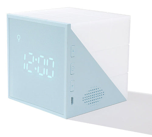 LZINA™ | Cube Alarm Clock, with Colorful Lights, Voice-control Night Light, Timer, Temperature Display and Long Battery Life, for Home & Office