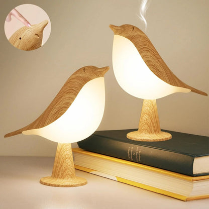 BowLift Touch-Control Wooden Bird Night Light with Rechargeable LED Bedside Lamp