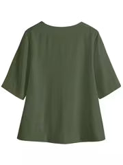 Women’s V Neck Loose Blouse with Half Sleeves and Casual Summer Fit
