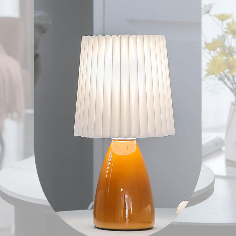 BowLift Scandinavian Retro Table Lamp with Elegant Pleated Shade and Glass Base