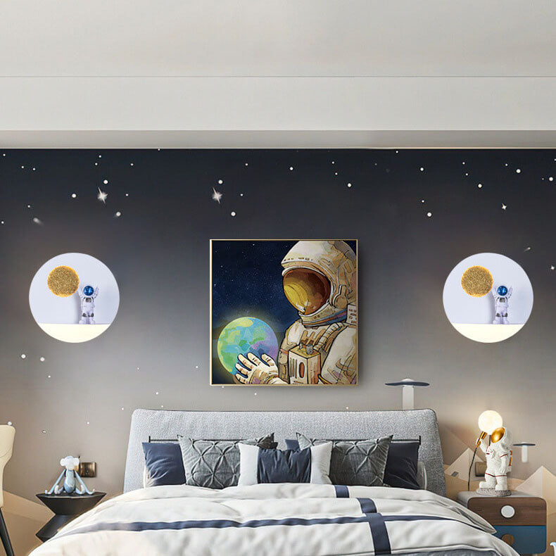 BowLift Modern Iron-Resin Round Astronaut LED Wall Light – Unique Bedroom Accent Lamp