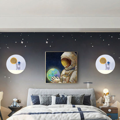 BowLift Modern Iron-Resin Round Astronaut LED Wall Light – Unique Bedroom Accent Lamp