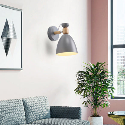 BowLift Modern Minimalist Round Horn Aluminum & Wood 1-Light Wall Lamp for Bedroom