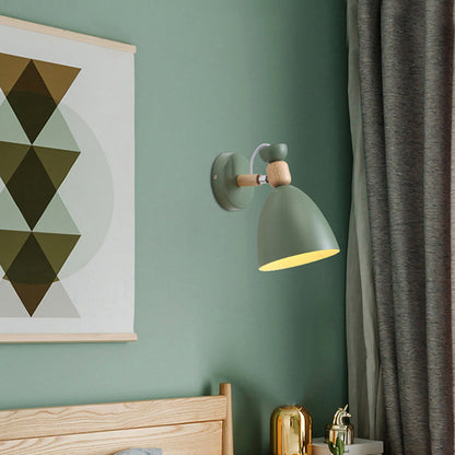 BowLift Modern Minimalist Round Horn Aluminum & Wood 1-Light Wall Lamp for Bedroom