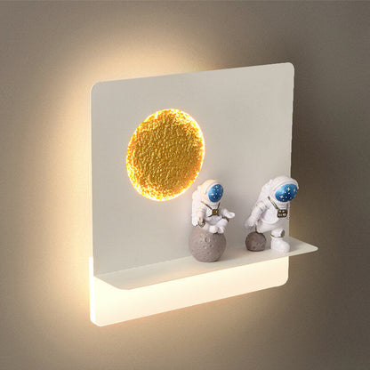 BowLift Modern Iron-Resin Round Astronaut LED Wall Light – Unique Bedroom Accent Lamp