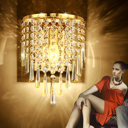 BowLift Modern Luxury Pearl Stainless Steel Crystal 1-Light Wall Sconce Lamp – Semi-Round Octagonal Design for Living Room