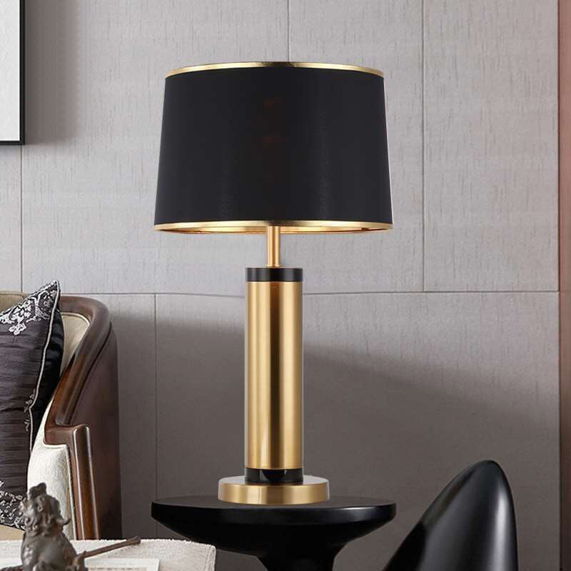 LZINA™ | Modern Transitional Cylinder Iron Table Lamp with Fabric Shade — 1-Light for the Living Room